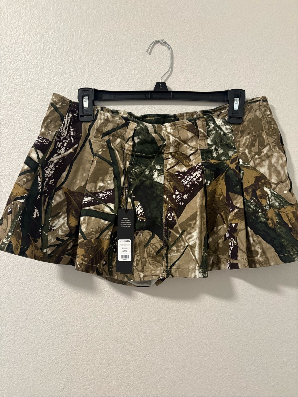 Fashion Nova Khaki Combo Camo Pleated Mini Skirt